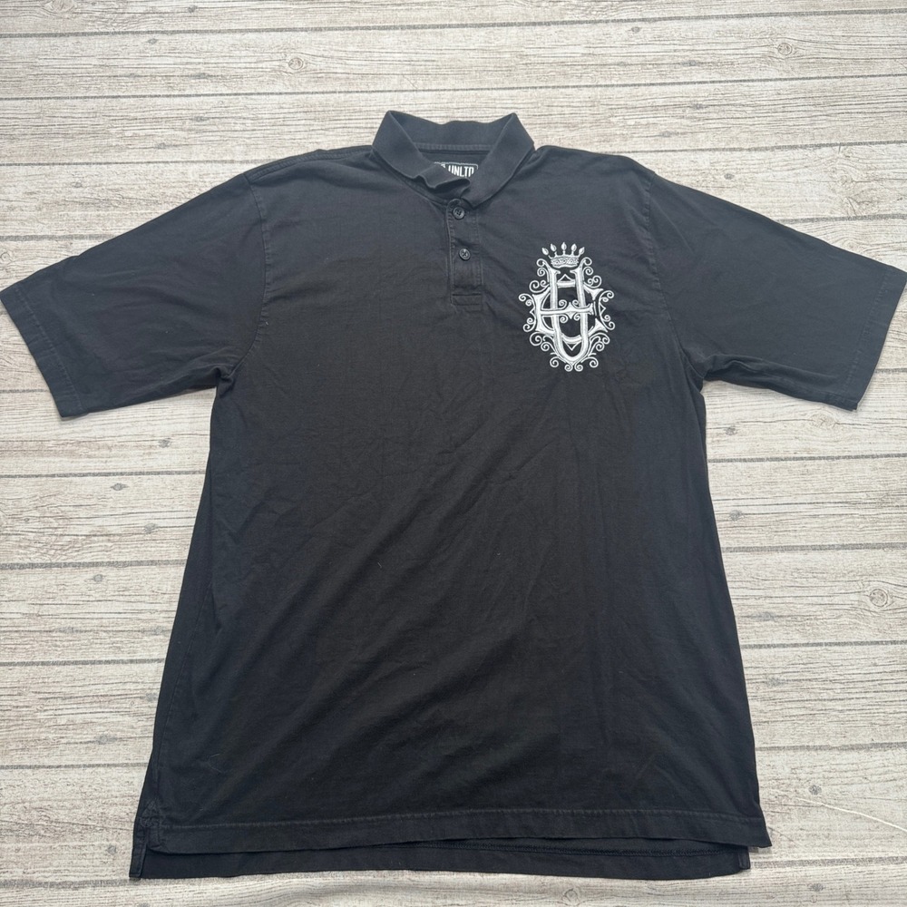 Ecko Unltd Polo Shirt Men's XL Black Cotton Short Sleeve Streetwear Skater Y2K